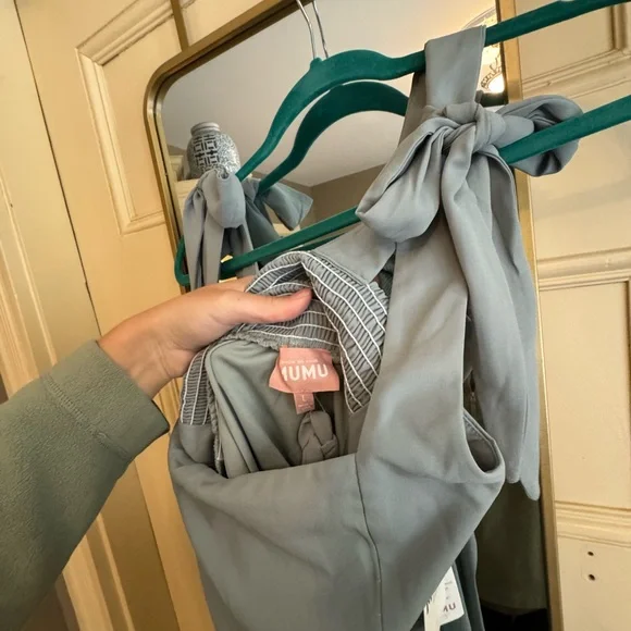 Elegant Green show me your MUMU Dress Claire Midi Silver Sage  crisp large - Picture 7 of 8